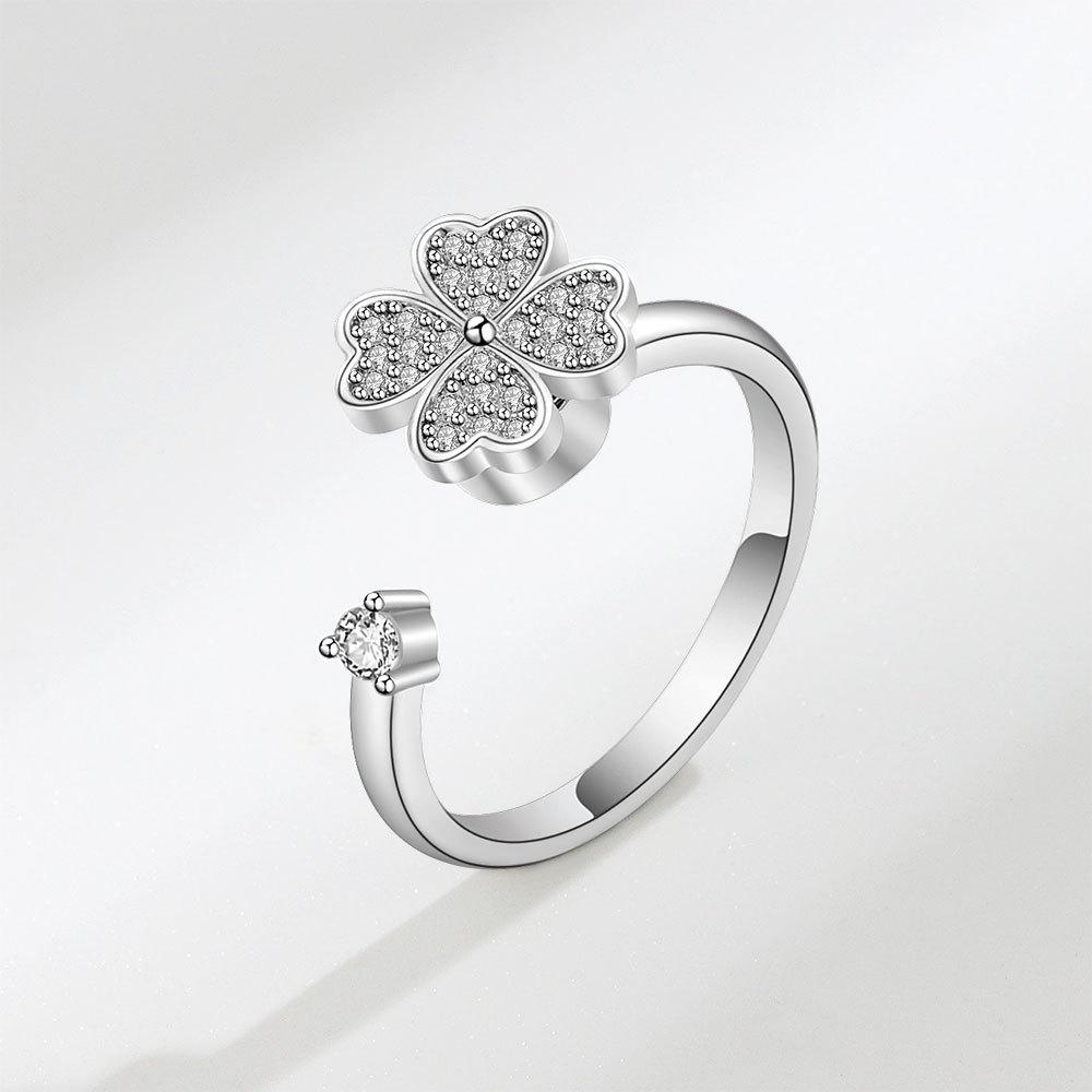 Four Leaf Clover Adjustable Ring Jewelry With Platinum Or Gold Finish For Women