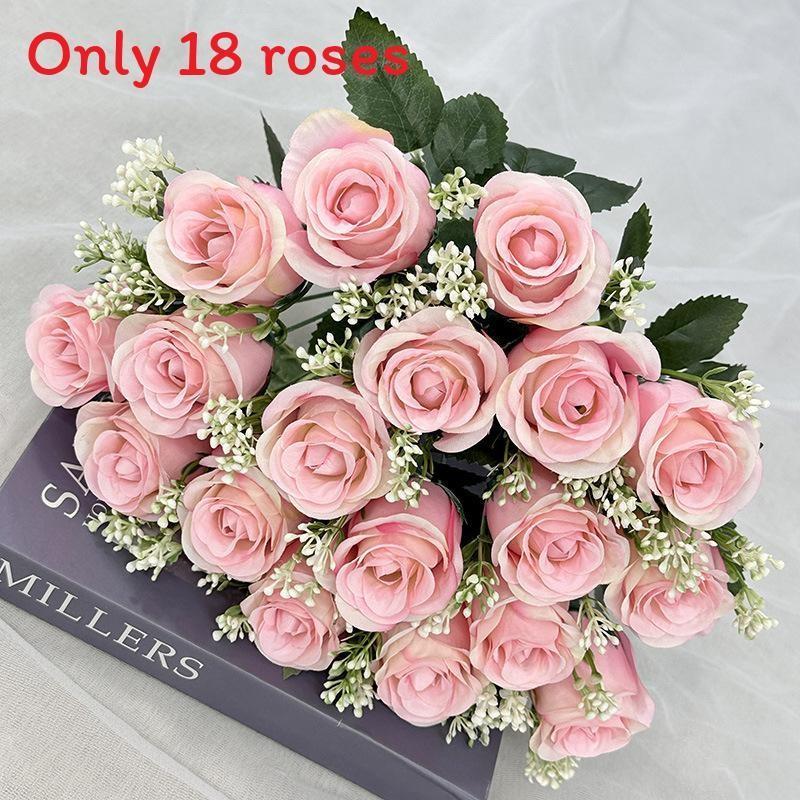 18 Heads Artificial Rose Flower Cluster For Hotel Lobby And Wedding Celebration