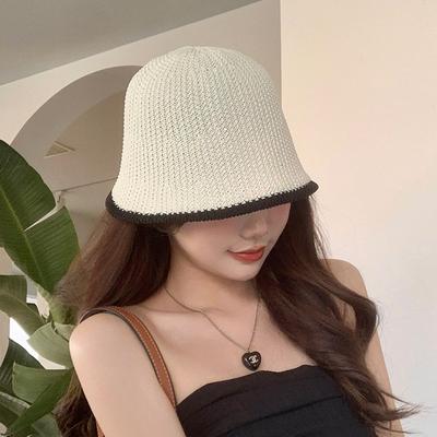 Hat Women's Summer Knitted Hollow Breathable Bucket Hat Sweet Versatile Sunscreen Face Small Folding Bucket Hat