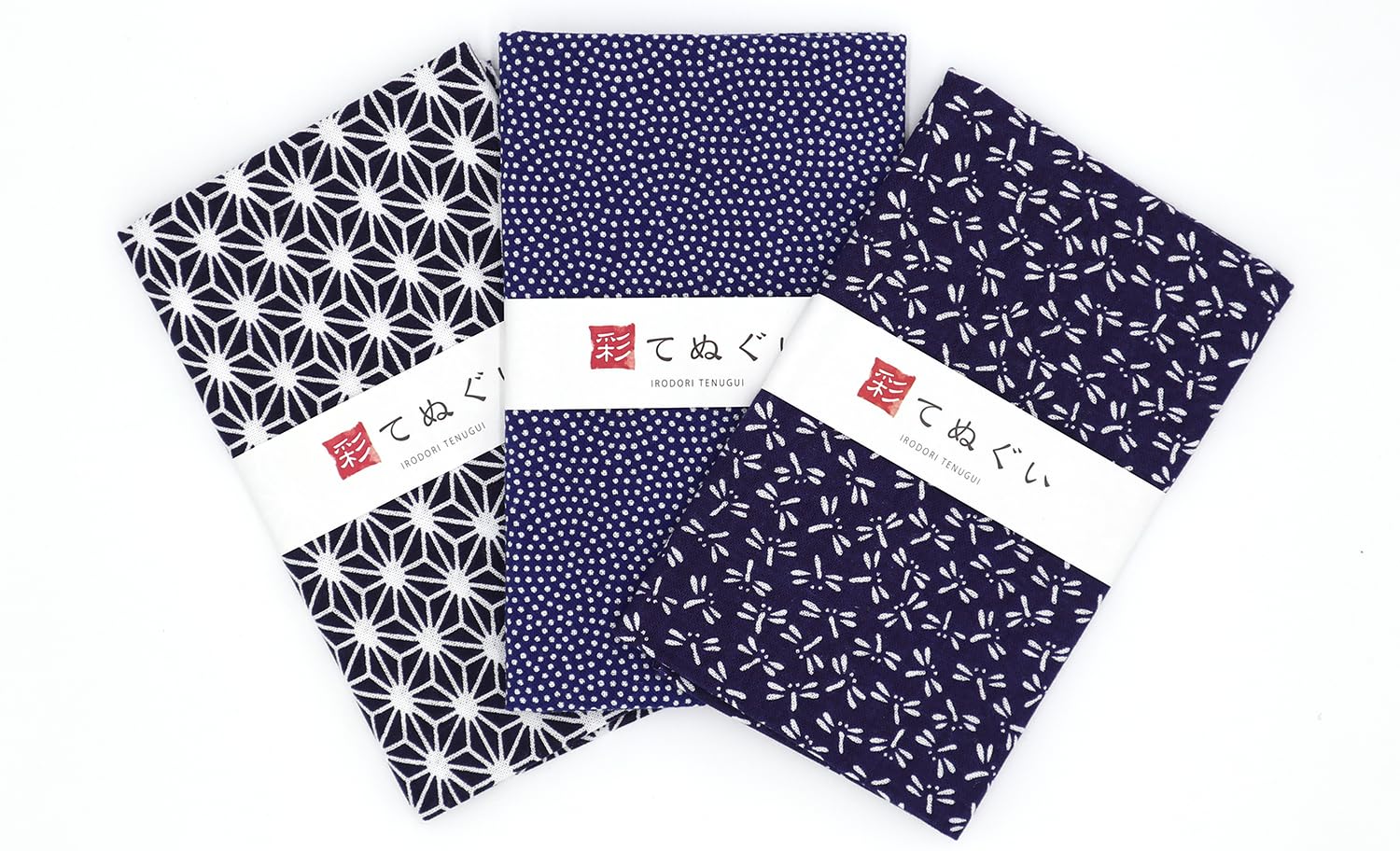 

KOMESICHI Irodori Small Pattern Tenugui Navy Blue Set Set of 33 x 88cm (Tenugui) B, Anti-Fray Finish, 3, Approx.