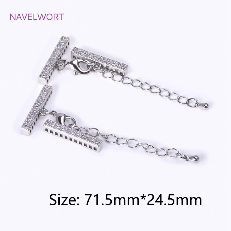 18K Gold Plated Lobster Clasps Extender Chain With Cuboid Separator Spacer Bars,Inlaid Zircon DIY Bracelet Hooks Clasp Findings