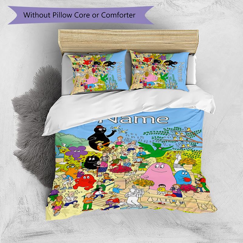 3pcs Custom Name Barbapapa Bedding Set Duvet Cover Closure Includes 1 Duvet Cover & 2 Pillowcases for All Seasons Bedroom Decor
