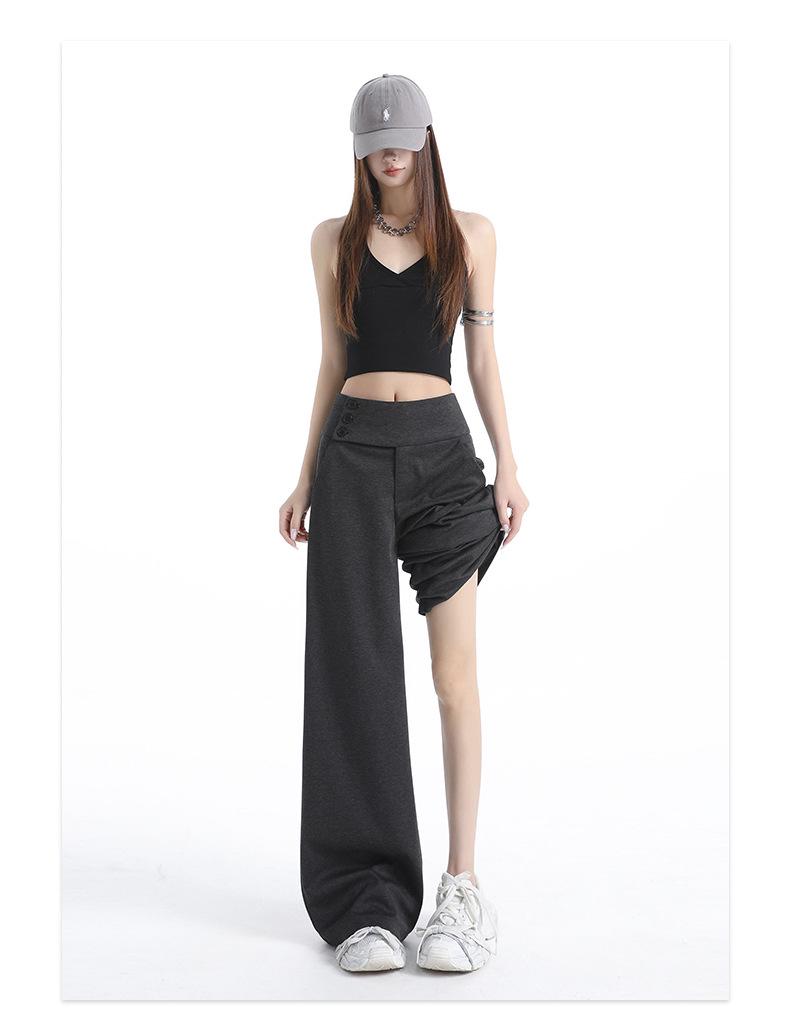Women's Retro Grey Wide-Leg Suit Pants - Spring Casual, Versatile & Comfortable