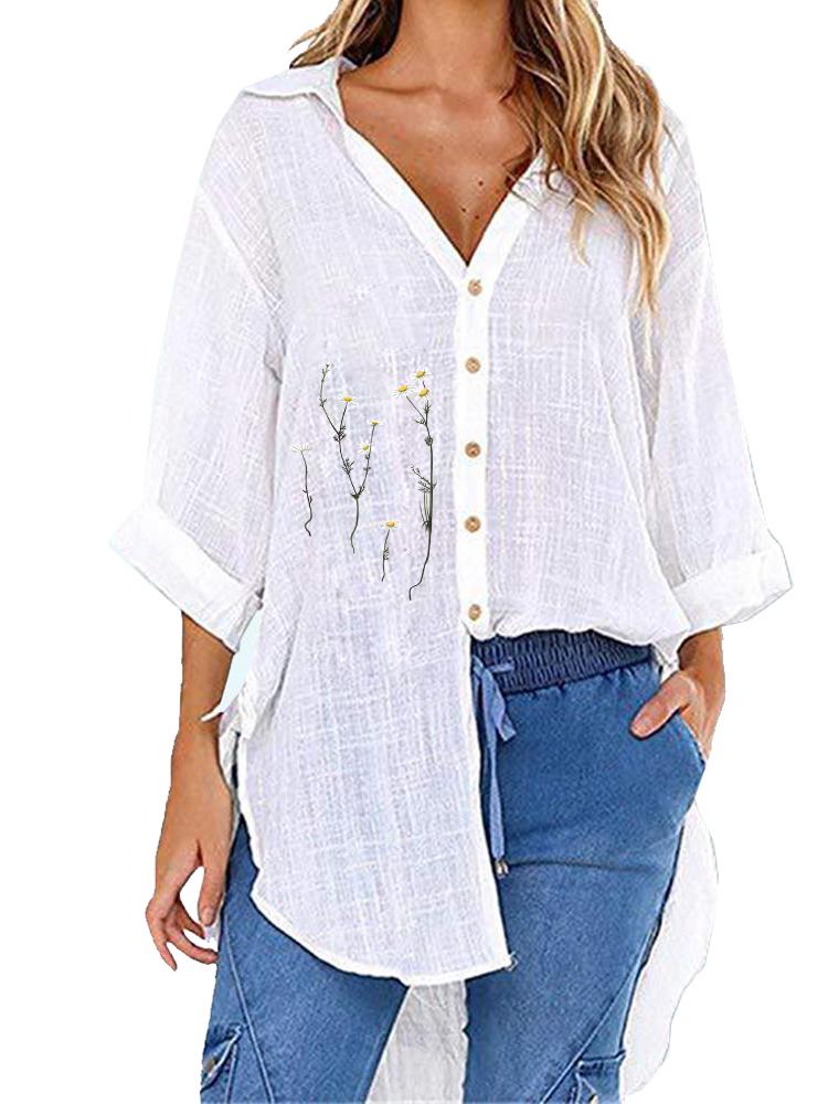 

Women Fashion Half Sleeve T-shirt Ladies Casual V Collar Top Loose Print Long Blouses S