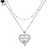 Double Layer Heart Pendant Necklace Women Tone Alloy With Cubic Zirconia Stacking Style Mom Jewelry