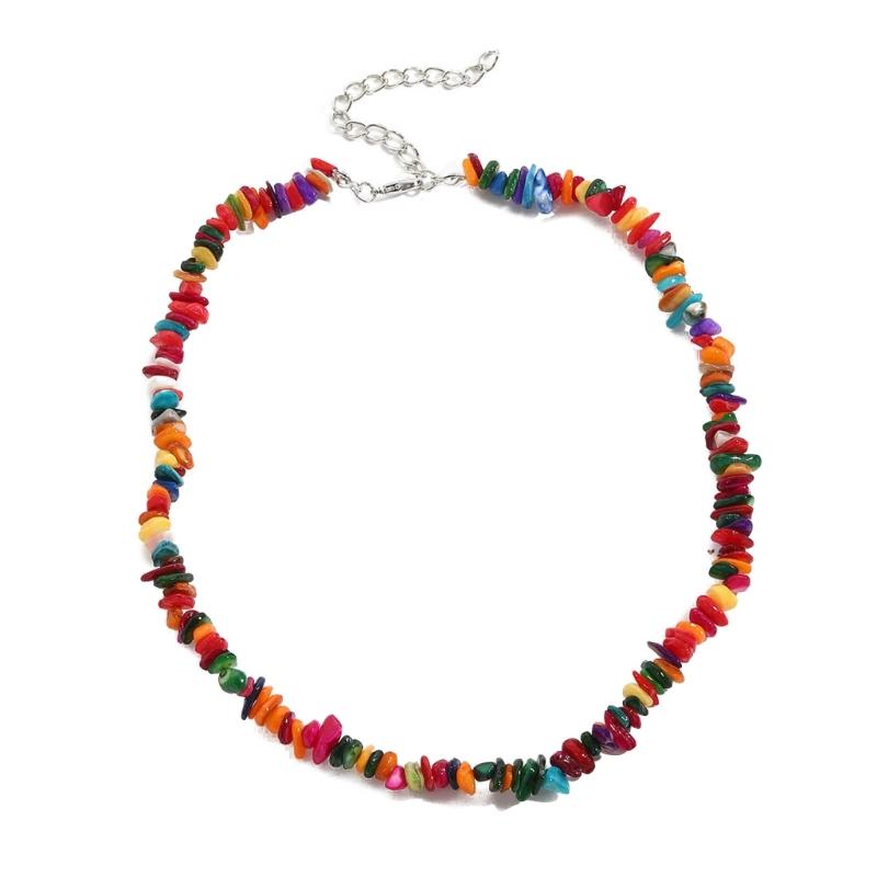 Beaded Choker Necklace Bohemia Colorful Gravel Clavicle Chain Natural Stone Collar Summer Jewelry Gift for Women Girl