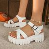Women Platform Sandals Plus Size Casual Slippers Thick Sole Solid Color Sandals Women Summer Round Toe Slip-On Shoes Women