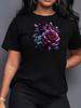 Blue Enchantress Rose Pattern Print Comfortable Women'S Short Sleeve T-Shirt Sports Print Women'S T-Shirt Pattern T-Shirt Women'S Top