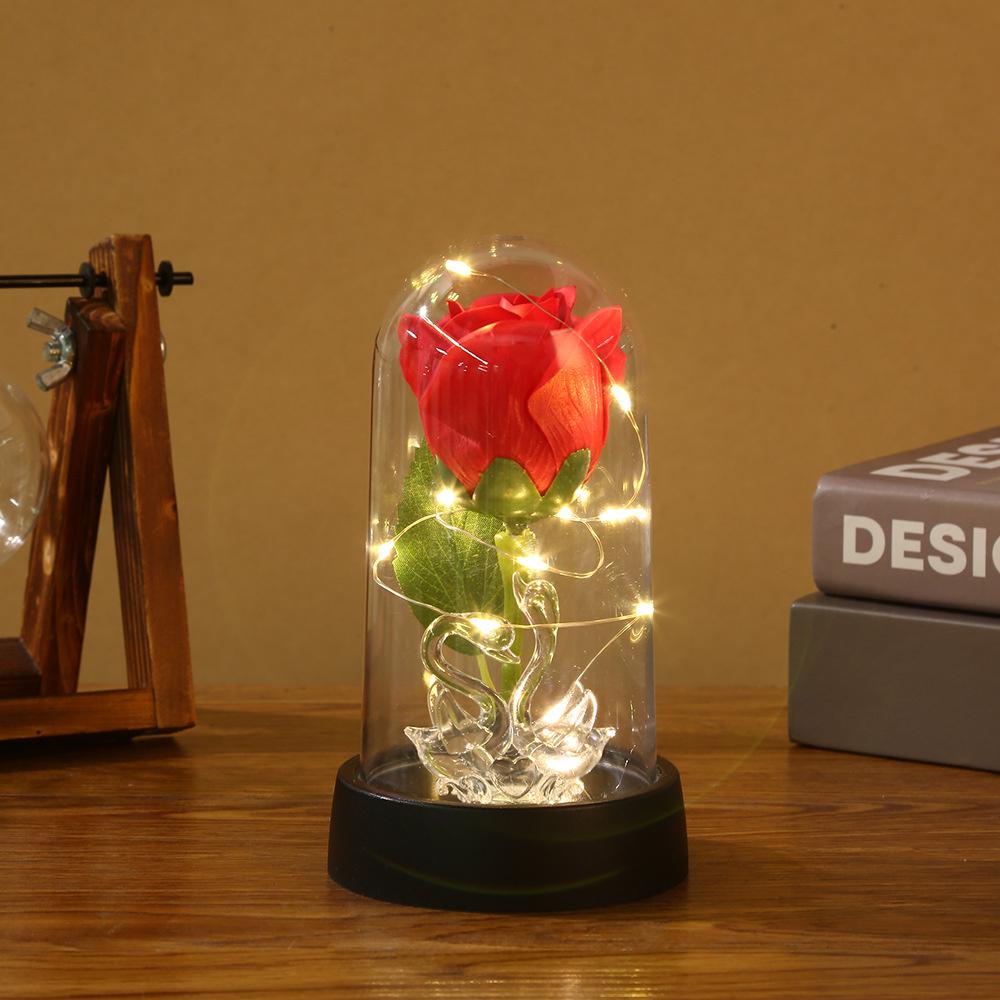 Enchanted Beauty And The Beast Rose Flower with Black Base LED Light In Glass Dome Valentine Christmas Gift Wedding Home Decor