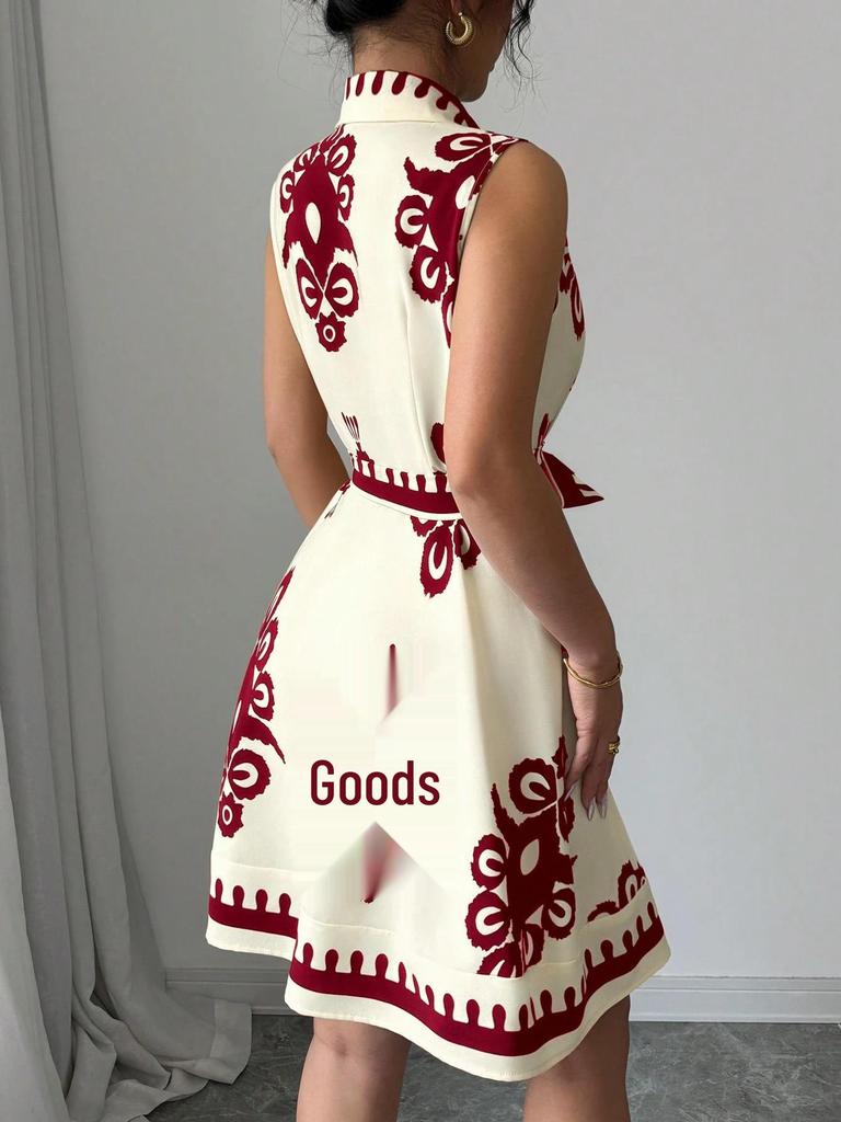 2025 European & American Women's Summer Print Dress Set with Slimming Design