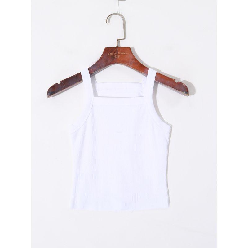 2025 Summer Women's Clothing K-style Minimalist Pure Color Elegance Square Collar Pullover Sleeveless Silm Stretch Plaid Short Vest