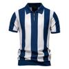 Men's Summer Stripe Knitted Zipper Lapel Short Sleeve Top Men's Casual Fashion Shirt