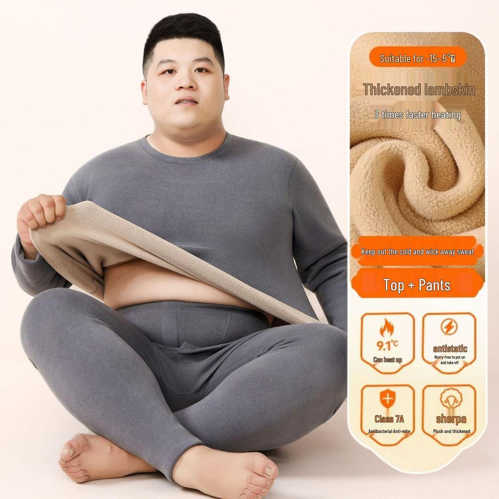Herren Übergröße Extra Warmes Fleecegefüttertes Unterwäscheset für Herbst und Winter