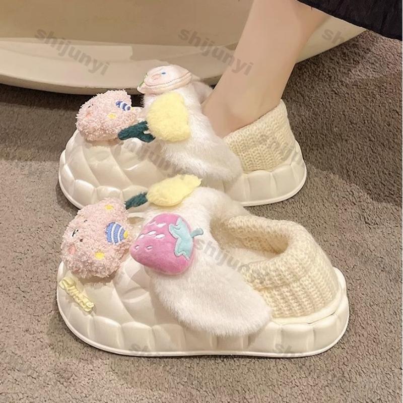 

Модная теплая хлопковая обувь для женщин Зима Новые балетки Слипоны Милые мультяшные тапочки Толстая подошва Удобные плюшевые мягкие меховые хлопковые тапочки 36-37 белый