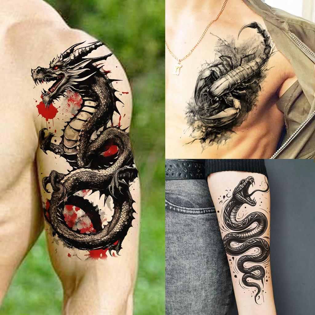 70 Fogli Tigre Aquila Drago Animali Tatuaggi Temporanei Per Uomo Donna Impermeabile Realistico 3D Serpente Scorpione Tatuaggio Falso Adesivo