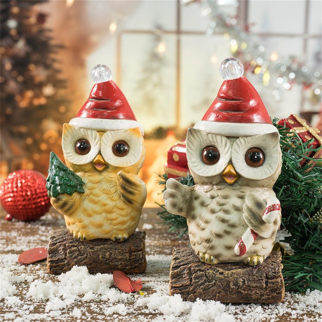 Parlayan Noel Baykuşu Noel Dekorasyonu Ev Oturma Odası Masaüstü Reçine El Sanatları Süslemeler