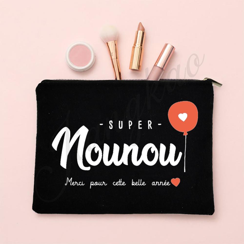 I Love My Nanny French Print Makeup Bag Travel Toiletries Organizer Pouch Women Cosmetic Case Zipper Bags Thanks Gift for Nounou