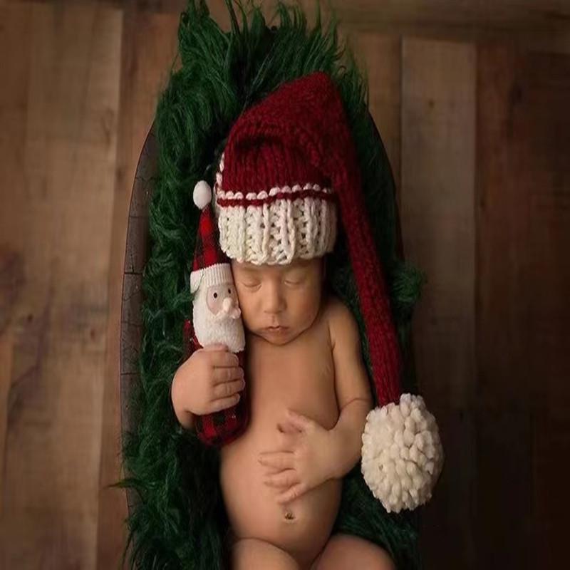 Handgestrickte Neugeborenen-Weihnachtsmütze für Fotoshootings und Vollmond-Requisiten