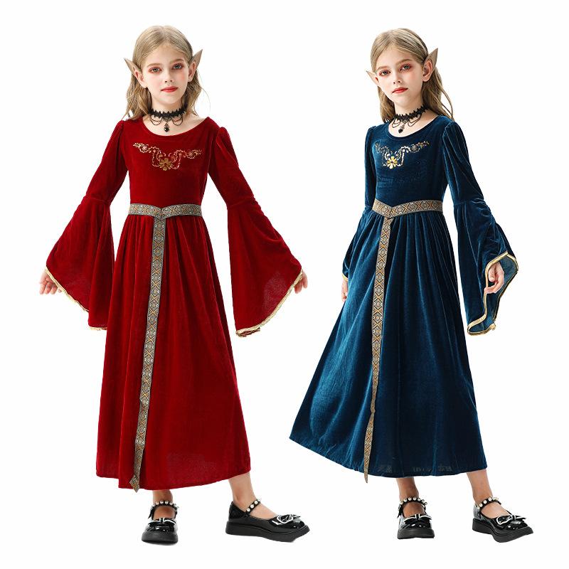 Halloween Children's Costume Vintage Court European Girl Farm Renaissance Medieval Dress Children's Clothing