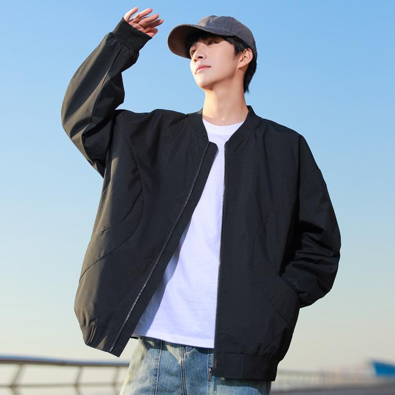 Men's Trendy Solid Color Loose Baseball Jacket for Spring & Autumn - Versatile Couple Outerwear