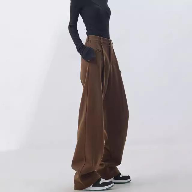 Retro Slimming Melange Wide-Leg Pants for Women - Autumn/Winter Collection