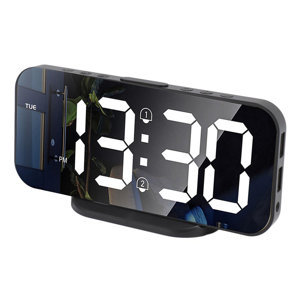 LED Mirror Electronic Clock Adjustable Brightness 6.7 Inch HD Digital Alarm Clock for Bedroom Living Room Office Black