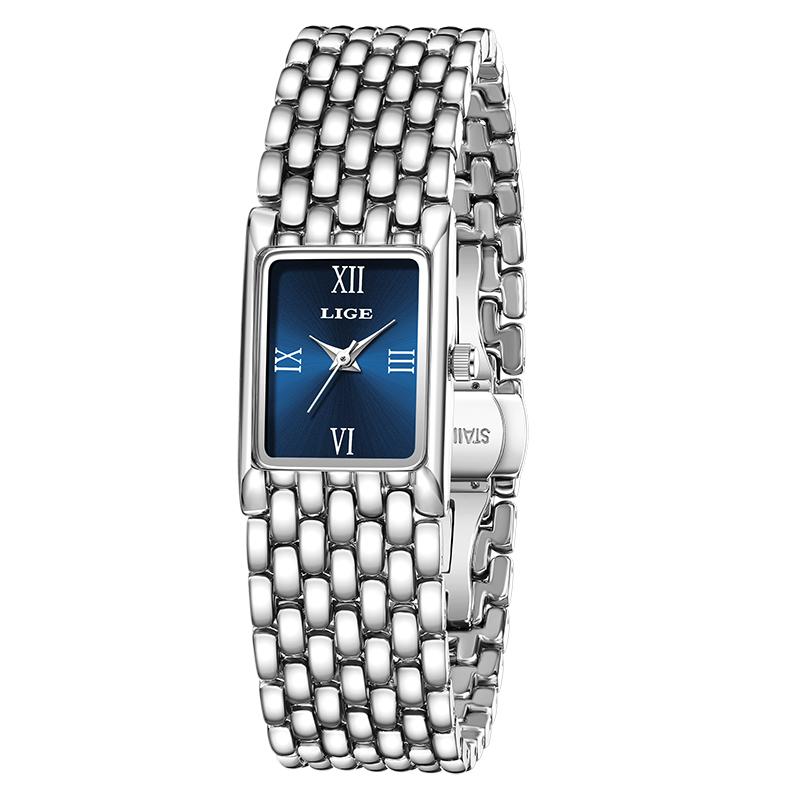 LIGE Ladies Watches Luxury Small Square Quartz Wristwatches Gold Stainless Steel Women Watch Casual Fashion Watches For Woman