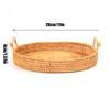 Hand Woven Round Rattan Serving Tray Bread Fruit Dessert Snack Basket with Handles Diameter 28cm Height 4cm