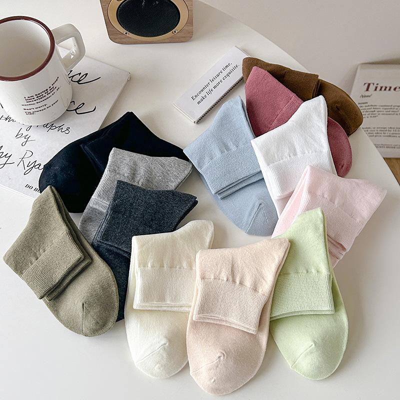 Summer Candy-colored Thin Cotton Socks for Women, Simple Mid-calf White Socks for Girls, Solid Color Versatile Women's Socks