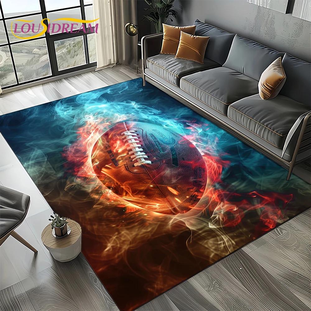 3D Rugbyfeld Rugby 2025 American Football Cartoon Teppich für Wohnzimmer Schlafzimmer Zuhause Sofa Dekoration, Teppich Rutschfeste Fußmatte