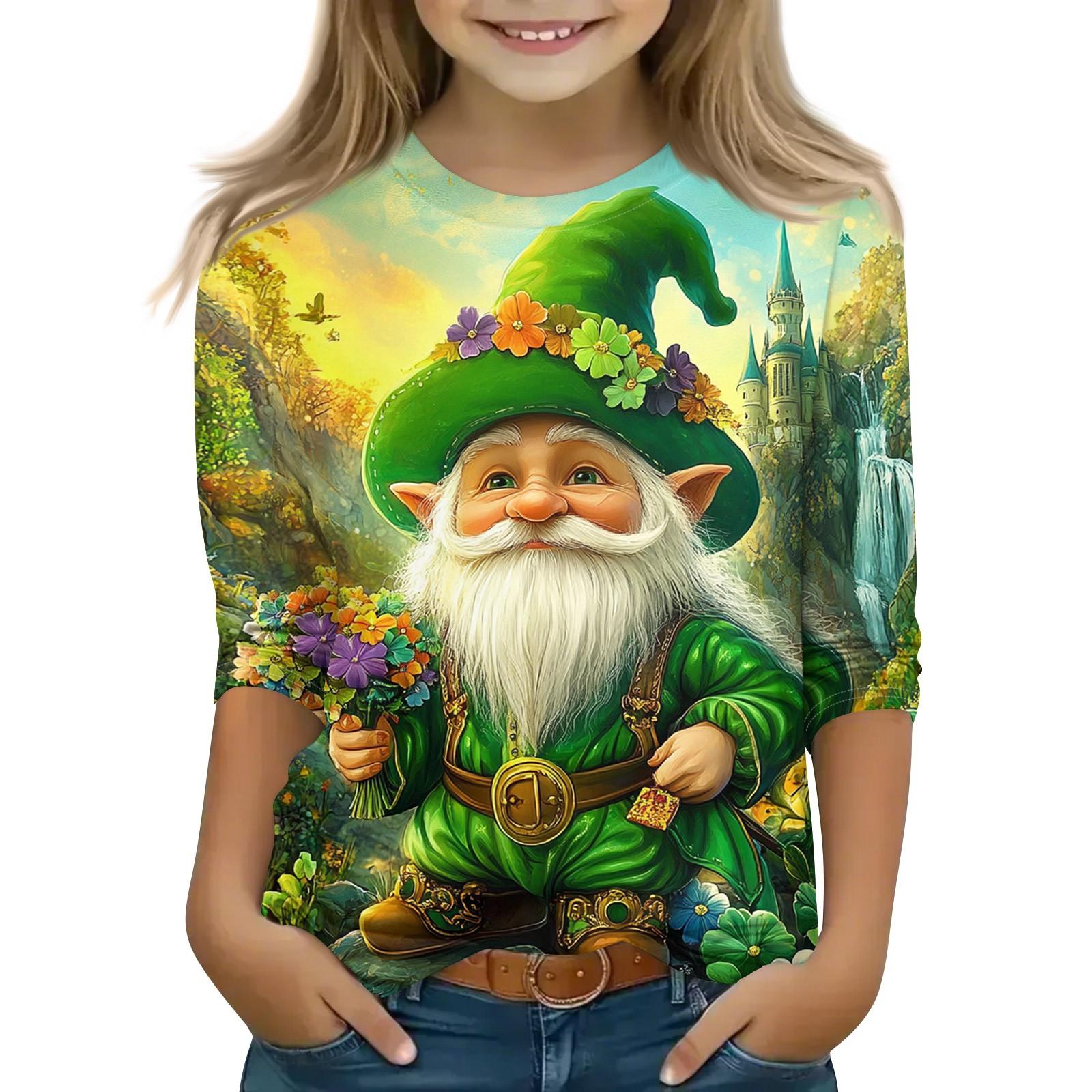 

Топы с принтом для девочек 5-16 лет с круглым вырезом и рукавами 3/4 Футболки Модные топы Наряды Футболки 120