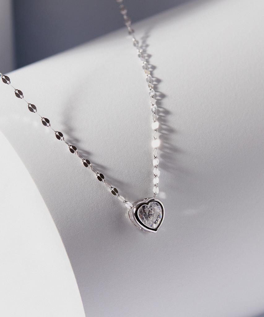Helene Jewelry 14K White Little Heart Cubic Necklace