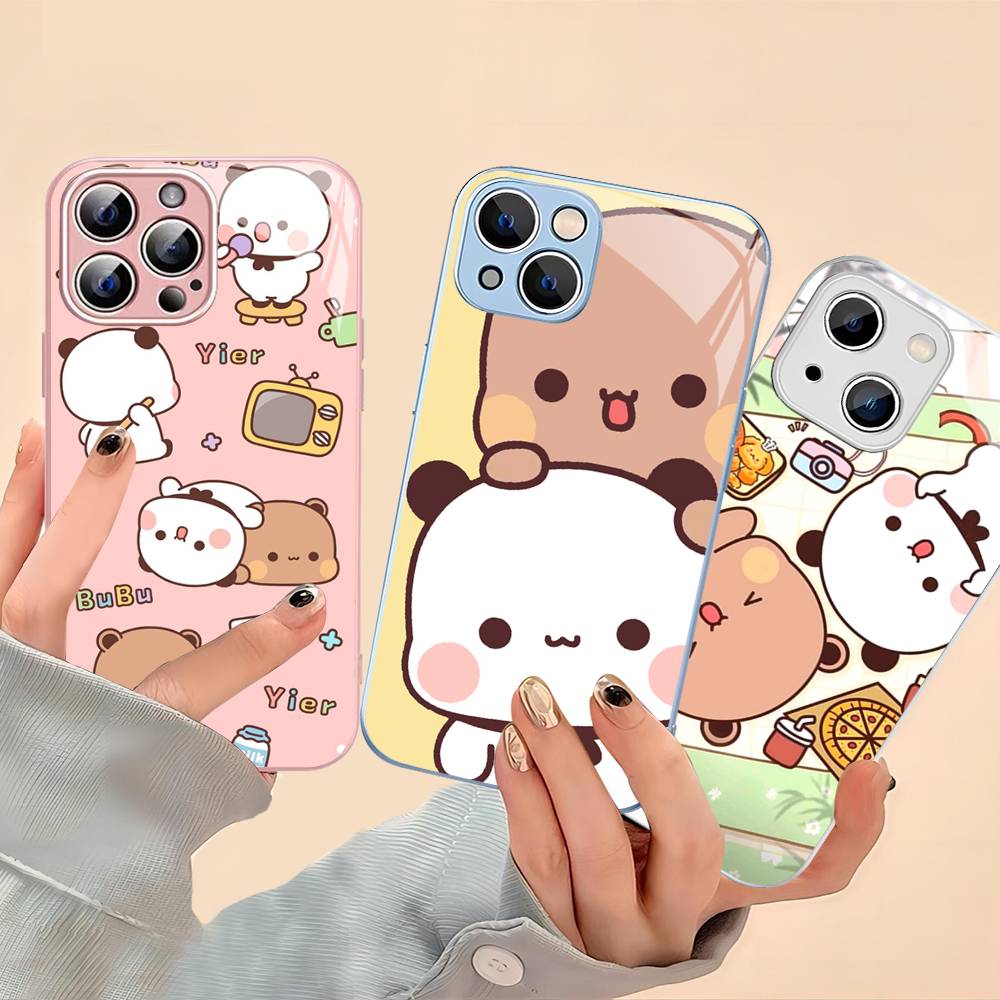 Character Bubu And Dudu For IPhone 14 13 12 Mini 11 Pro XS Max X XR 14 Plus Tempered Glass Cover