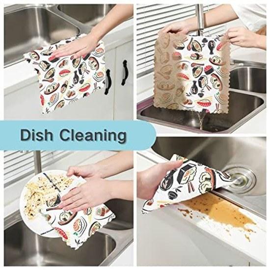 Kitchen Cloth Sushi Japanese Style Traditional Pattern Food Cute Dishcloth Absorbent Quick-drying Stain Removal Dish Wiping Set 6 Tableware Stylish