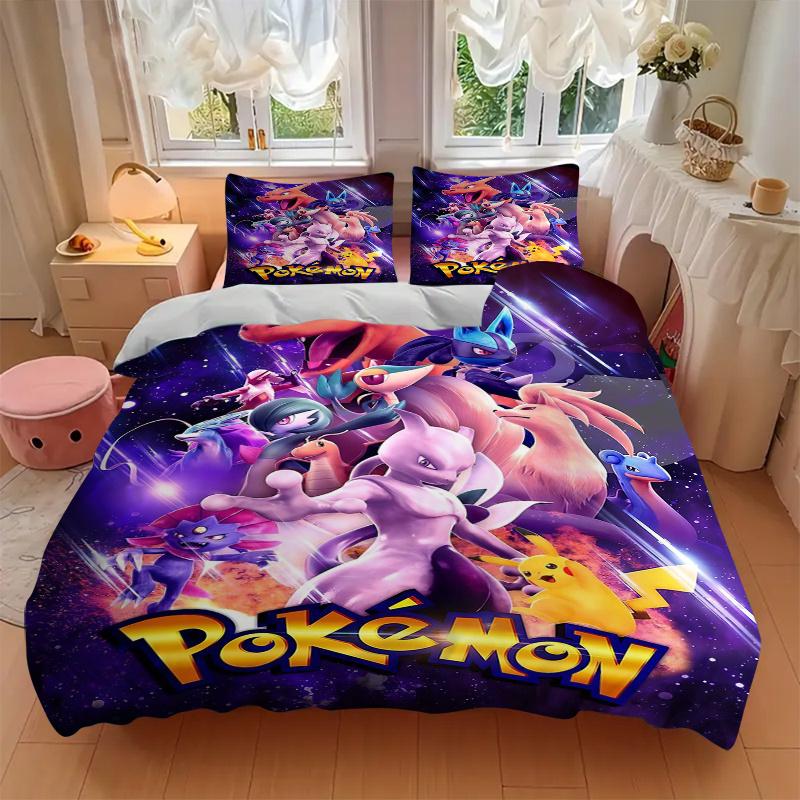 3pcs Pokémon Adventure Quilt Cover Set - Soft and Cozy Bedroom, Guest Room and Dorm Decorative Bedding 3-Piece Set 1 Quilt Cover + 2 Pillow Shams