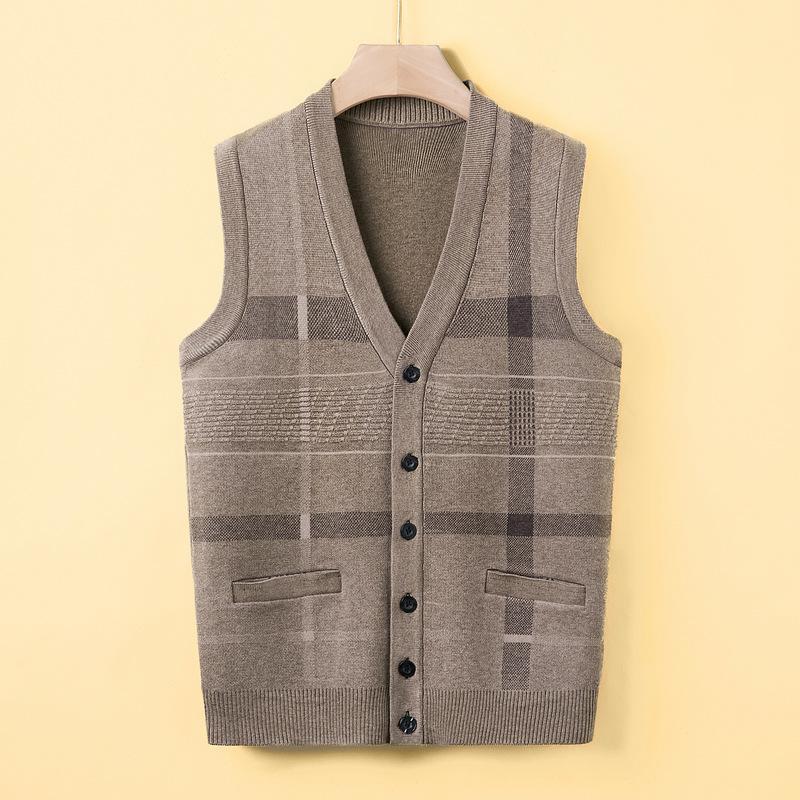 New Autumn and Winter Men's Knitted Cardigan Vest Daddy Suit Vest Sleeveless Vest Top Grandpa Autumn Bottoming Shirt