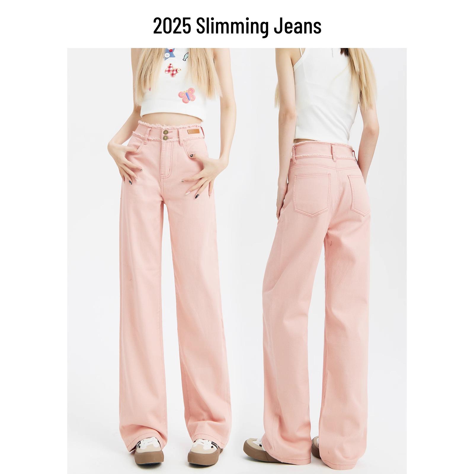 

Женские джинсы с высокой талией, зауженные, розовые, широкие штанины, необработанный край, коллекция начала весны 2025 29 for 116-125 jin