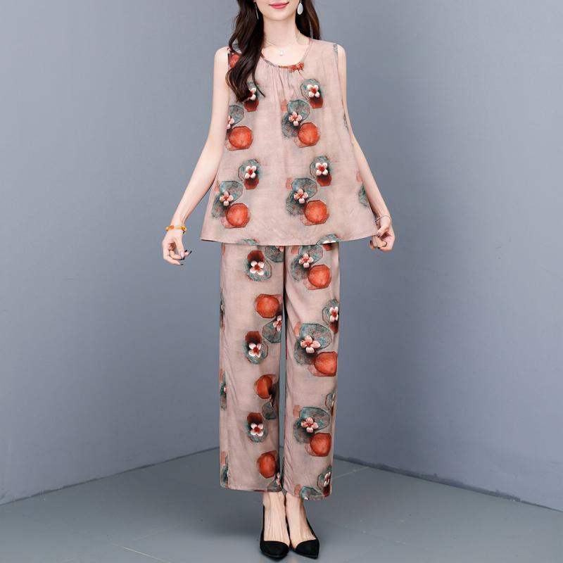 Summer Two Piece Set for Women Clothes Sleeveless Plus Size Elegant Casual Pants Sets