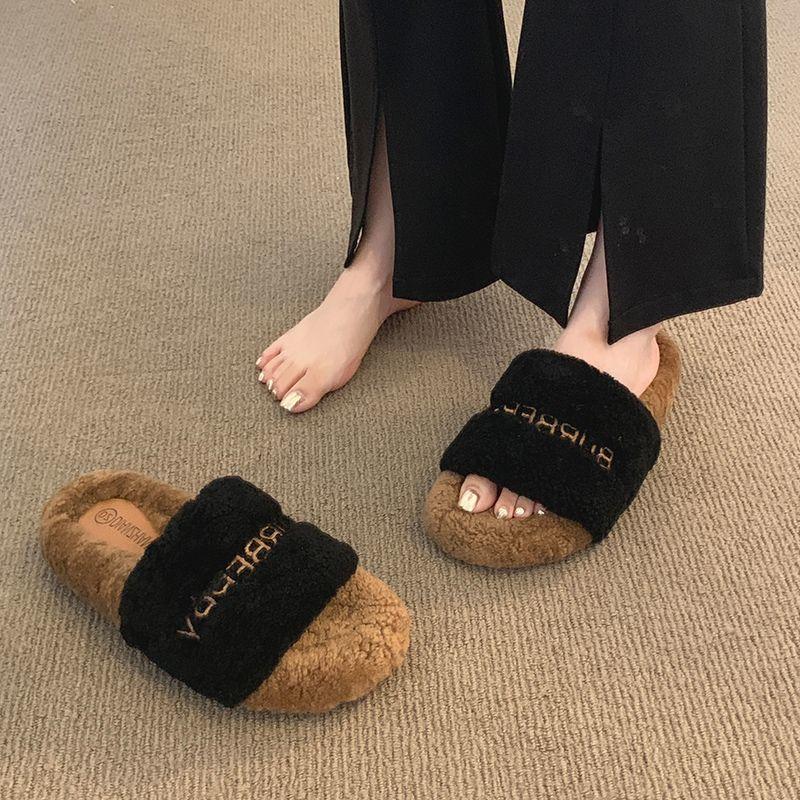Fashion Casual Indoor Fluffy Slippers Women's Autumn and Winter New Outer Wear Home Flat Bottom Non-slip Fluffy Cotton Mop