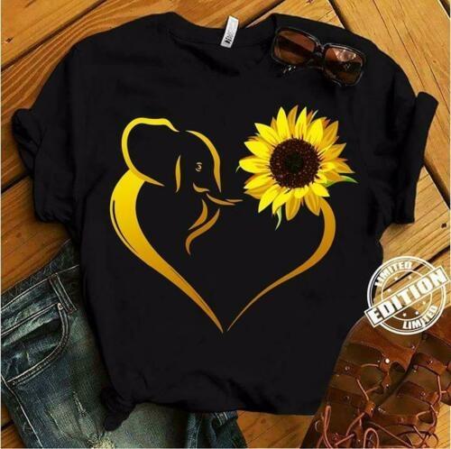 

Черные футболки унисекс с изображением слона и подсолнуха в форме сердца