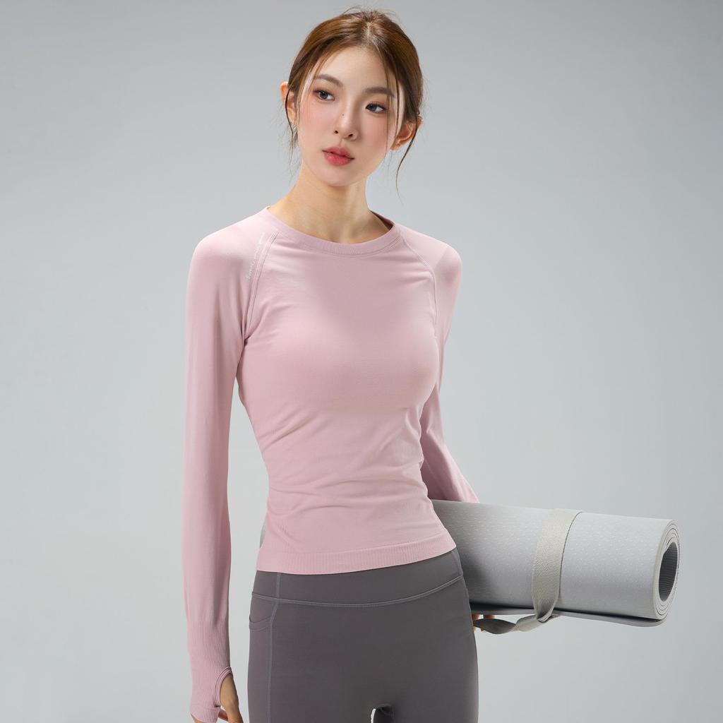 Women's Quick-Dry Long Sleeve Fitness Top - High Elastic, Slimming, Round Neck, Ideal for Autumn/Winter Running and Training.