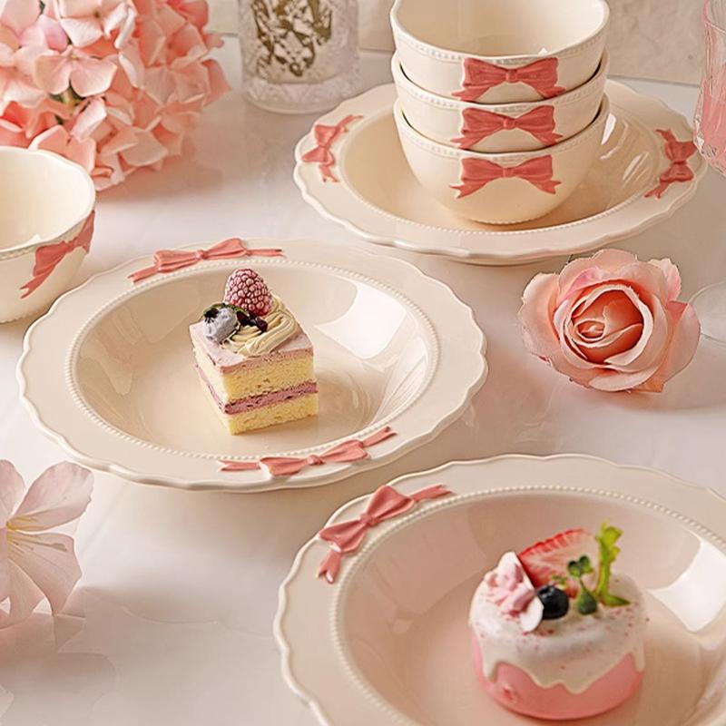 Sweet Modern Style Ceramic Plate Home Breakfast Delicious Yogurt Bowl High End Restaurant Fruit Salad Plates Exquisite Tableware