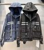 European Women's Denim Jacket: Spring 2026 New Arrival, Striped Patchwork, Large Pockets, Loose Fit, Hooded, Long Sleeve