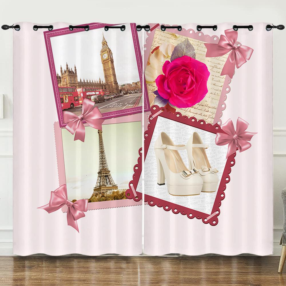 Curtain Flower Rose Simple 3D Digital Printing Blackout Curtain Punching