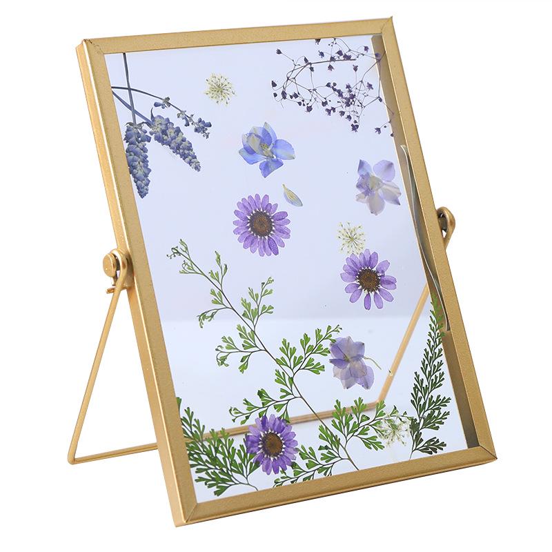 Nordischer Stil Geometrischer Metall-Glas-Fotorahmen für Trockenblumen - DIY Geprägte Pflanzen specimen Anzeige, Kreatives Gold, Größen 4x6 & 7 Zoll