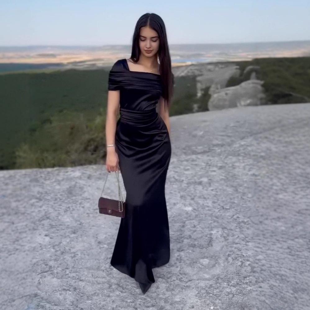 

Летнее французское платье феи на одно плечо 2025 S чёрный