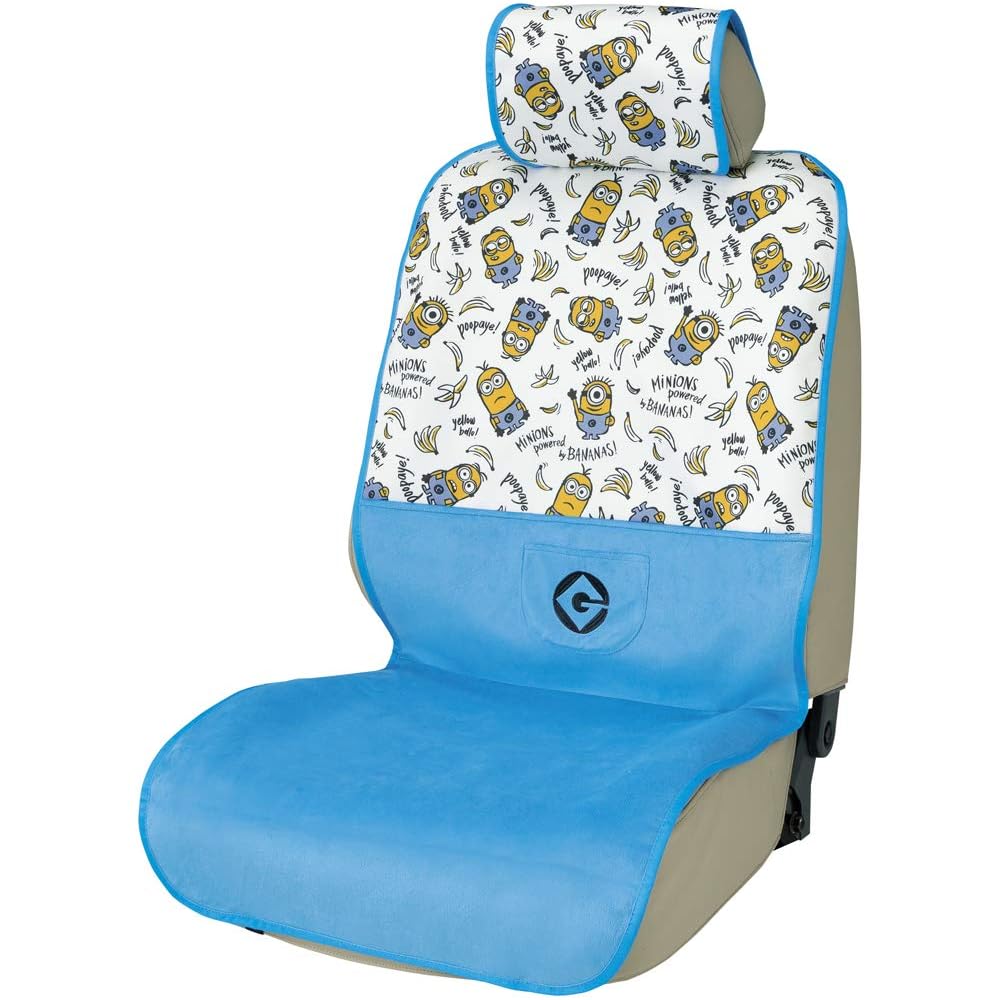 BONFORM Minion Seat Covers, Minion Pattern, for Light/Regular Cars, Front 2 Seats, Bucket-2, White, 4048-52W
