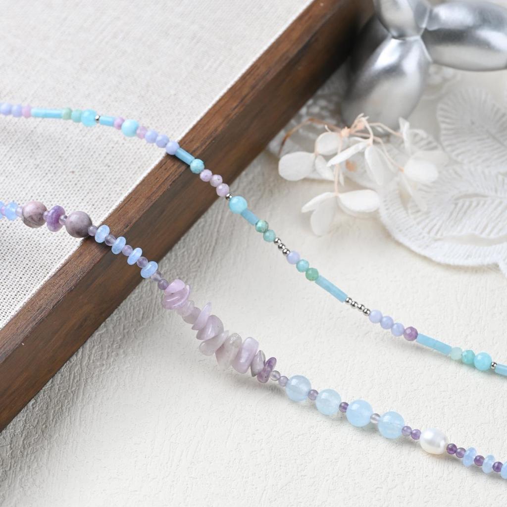 Pendentif Champignon en Lépidolite Pierre Naturelle Taro Lavande Chaîne de Clavicule - Style Jardin Monet Coréen