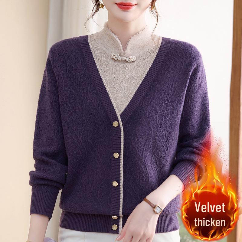 2025 Women's Plus Size Elegant Velvet-Lined Winter Sweater