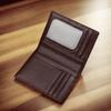 Transparent ID Window Credit Card Holder Durable Soft Multi Card Slots Top-grain Leather Bifold Thin Small Wallet Black Coffee